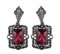 Art Deco Antique Vintage Style Garnet Wine Purple Amethyst Ruby Rhinestone Celtic Bridal Prom Gatsby Formal Wedding Earrings