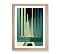 Art Deco Architecture No.2 Skyscraper Framed Print | A4 Oak Framed Wall Art | Ready to Hang | Art Deco Cityscape Picture | Living Room Bedroom Lounge Office