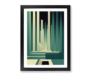 Art Deco Architecture No.2 Skyscraper Framed Print for Living Room Bedroom Home Office Décor, Wall Art Picture Ready to Hang, Black A3 Frame (34 x 46 cm)