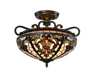 (Art Deco.) BELOFAY Tiffany Ceiling Light Semi Flush Stained Glass Art Deco Handmade Uplighter Shade