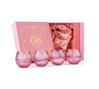 Art Deco Blush Pink Gin Tonic Balloon Glasses | Set of 4 | 400 ml Stemless Crystal Copas for Cocktails | Vintage Gift Goblets for Gin Lovers | Bubble Cups for Bar Drinks
