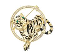 Art Deco Brooch Golden Alloy Tiger Pin for Jackets and Clothes | Creative Brooch, Chic Clothing Decor, Lightweight Novelty Accessory, Bright Lustre, Stylish Outfit Embellishment for Ladies