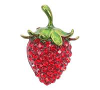 Art Deco Brooch Strawberry Pin Alloy Rhinestone for Women | Glittering Red Fruit Design, Lightweight Firm Grip, Office and Party Wear, Cute Stylish Accessory