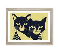 Art Deco Cats Vol.1 H1022 Framed Print for Living Room Bedroom Home Office Décor, Wall Art Picture Ready to Hang, Oak A2 Frame (64 x 46 cm)