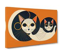 Art Deco Cats Vol.2 Canvas Print | Gallery Wrapped 30mm Frame Wall Decor | 30x20 inches | Ready to Hang | Art Deco Animal Picture | Living Room Bedroom Lounge Office