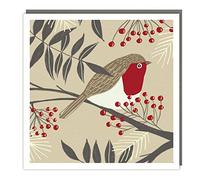 Art Deco Christmas Cards - Red Chested Robin Foil Finished - Traditional Christmas Cards - 5 Pack - XJS051