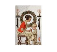 Art Deco Christmas Themed Poster - J.C. Leyendecker 1921 Saturday Evening Post Cover with Praying Child And Mother Picture Print Canvas Wall Paint Arts Decor Modern Home Artworks Gift Idea Unframe 16x