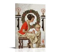 Art Deco Christmas Themed Poster - J.C. Leyendecker 1921 Saturday Evening Post Cover with Praying Child And Mother Picture Print Wall Art Painting Canvas Artworks Gift Idea Room Aesthetic Frame 16x24i