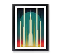 Art Deco City Architecture No.4 Skyscraper Framed Print | A4 Black Framed Wall Art | Ready to Hang | Art Deco Cityscape Picture | Living Room Bedroom Lounge Office