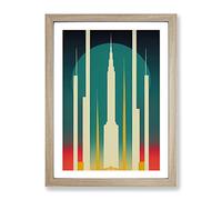 Art Deco City Architecture No.4 Skyscraper Framed Print | A4 Oak Framed Wall Art | Ready to Hang | Art Deco Cityscape Picture | Living Room Bedroom Lounge Office