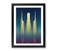 Art Deco City Architecture No.8 Skyscraper Framed Print | A3 Black Framed Wall Art | Ready to Hang | Art Deco Cityscape Picture | Living Room Bedroom Lounge Office