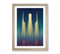 Art Deco City Architecture No.8 Skyscraper Framed Print for Living Room Bedroom Home Office Décor, Wall Art Picture Ready to Hang, Oak A2 Frame (64 x 46 cm)