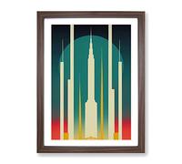 Art Deco City Architecture Skyscraper Framed Wall Art Print A2 Walnut