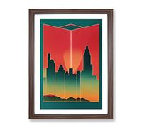 Art Deco City Skyline Framed Wall Art Print A2 Walnut