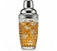 Art Deco Cocktail Shaker: Etched Glass Design, Stainless Steel Strainer Top, 15oz Capacity - Premium Mixology Kit for Craft Cocktails