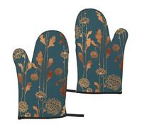 Art Deco Copper Flowers, Cooking Gloves Anti-Slip Oven Mitts,Heat Resistant Baking Mitts A Pair