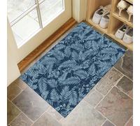 Art Deco Door Mats Indoor, Machine Washable Soft Doormats, Dirt Trapper Door Mat, Absorbent Entrance Rug, Palm Leaves Non-Slip Floor Mats For Inside (60 X 90 Cm, Dark Blue)
