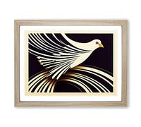 Art Deco Dove Bird Abstract Framed Print | A2 Oak Framed Wall Art | Ready to Hang | Art Deco Animal Picture | Living Room Bedroom Lounge Office