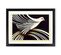 Art Deco Dove Bird Abstract Framed Print | A3 Black Framed Wall Art | Ready to Hang | Art Deco Animal Picture | Living Room Bedroom Lounge Office