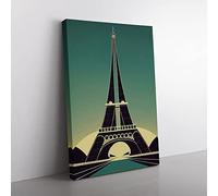 Art Deco Eiffel Tower No.4 Canvas Wall Art Print Ready to Hang, Framed Picture for Living Room Bedroom Home Office Décor, 50x35 cm (20x14 Inch)