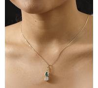 Art Deco Emeraldine Quartz & Moissanite Pendant Necklace with “Love You” Engraved Bail - 18K Vermeil Yellow Gold Plated Sterling Silver - Toi et Moi Design - 2.80 Ct - 20 Inch Chain
