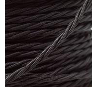 Art Deco Emporium CUT-2-ORDER Length Vintage Styled British Black Coloured Cloth Covered Braided Twist Flex - Electric Cable 3 Core; Electrical Wire 3Amp; Lighting Lead 0.50mm