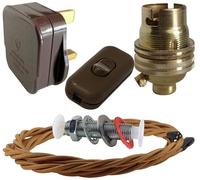 Art Deco Emporium Lamp Repair and Service Kit | Brown Plug | Antique Gold Flex | Brown Switch | B22 Brass Lamp Holder