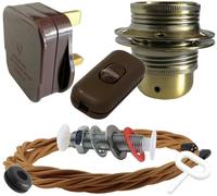 Art Deco Emporium Lamp Repair and Service Kit|Brown Plug|Antique Gold Flex|Brown Switch|E27 Antique Brass Finish Lamp Holder Holder