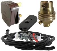 Art Deco Emporium Lamp Repair and Service Kit | Brown Plug | Black Flex | Black Switch | B22 Brass Lamp Holder