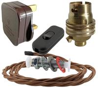 Art Deco Emporium Lamp Repair and Service Kit | Brown Plug | Bronze Flex | Black Switch | B22 Brass Lamp Holder