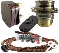 Art Deco Emporium Lamp Repair and Service Kit|Brown Plug|Bronze Flex|Black Switch|E27 Antique Brass Finish Lamp Holder Holder