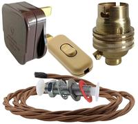 Art Deco Emporium Lamp Repair and Service Kit | Brown Plug | Bronze Flex | Gold Switch | B22 Brass Lamp Holder