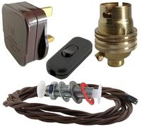Art Deco Emporium Lamp Repair and Service Kit | Brown Plug | Brown Flex | Black Switch | B22 Brass Lamp Holder