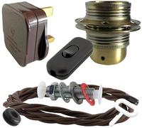 Art Deco Emporium Lamp Repair and Service Kit|Brown Plug|Brown Flex|Black Switch|E27 Antique Brass Finish Lamp Holder Holder