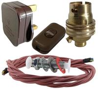 Art Deco Emporium Lamp Repair and Service Kit | Brown Plug | Duskey Pink Flex | Brown Switch | B22 Brass Lamp Holder