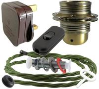 Art Deco Emporium Lamp Repair and Service Kit|Brown Plug|Green Flex|Black Switch|E27 Antique Brass Finish Lamp Holder Holder