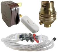 Art Deco Emporium Lamp Repair and Service Kit | Brown Plug | White Flex | White Switch | B22 Brass Lamp Holder