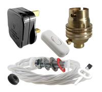 Art Deco Emporium Lamp Repair and Servicing Kit|Black Plug|White Flex|White Switch|B22 Chrome Finish Lamp Holder