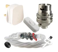 Art Deco Emporium Lamp Repair and Servicing Kit|White Plug, Flex and Switch|B22 Chrome Finish Lamp Holder