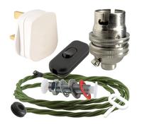Art Deco Emporium Lamp Repair and Servicing Kit|White Plug|Green Flex|Black Switch|B22 Chrome Finish Lamp Holder