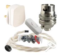 Art Deco Emporium Lamp Repair and Servicing Kit|White Plug|Ivory Flex|White Switch|B22 Chrome Finish Lamp Holder