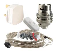 Art Deco Emporium Lamp Repair and Servicing Kit|White Plug|Linen Flex|White Switch|B22 Chrome Finish Lamp Holder