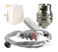 Art Deco Emporium Lamp Repair and Servicing Kit|White Plug|Silver Flex|White Switch|B22 Chrome Finish Lamp Holder