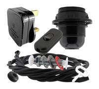 Art Deco Emporium Lamp Repair Kit|Black Plug, Flex, Switch and E27 Bakelite Lamp Holder