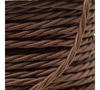 Art Deco Emporium PRE-CUT 1 Meter Length Vintage Styled British Mocha Brown Coloured Cloth Covered Braided Twist Flex - Electric Cable 3 Core; Electrical Wire 6Amp; Lighting Flex 0.75mm