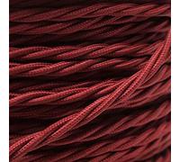 Art Deco Emporium PRE-CUT 1 Meter Length Vintage Styled British Rich Burgundy Coloured Cloth Covered Braided Twist Flex - Electric Cable 3 Core; Electrical Wire 6Amp; Lighting Flex 0.75mm