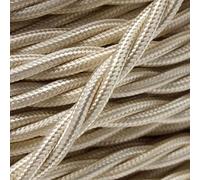 Art Deco Emporium PRE-CUT 10 Meter Length Vintage Styled British Classic Ivory Cream Coloured Cloth Covered Braided Twist Flex - Electric Cable 3 Core; Electrical Wire 6Amp; Lighting Lead 0.75mm