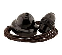 Art Deco Emporium Repaireum Ltd. Dark Brown Bakelite Repaireum Ltd. Ceiling Pendant Kit with 1 Meter 3Core Mocha Brown Braided Twisted Flex UK Made