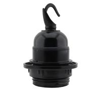 Art Deco Emporium Single E27 Lampholder in Black Bakelite with Shade Ring and Deco Styled Chain Hook for Hanging Light Fittings, Black Ceiling Light Fitting or Pendant Light Fitting