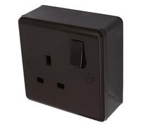 Art Deco Emporium Single Wall Socket on a 25mm Wall Pattress in Vintage Period Style Bakelite Dark Brown Part of the New eXalt V2.0 Brand. Standard UK 13amp Single Plug Socket on Single Mount